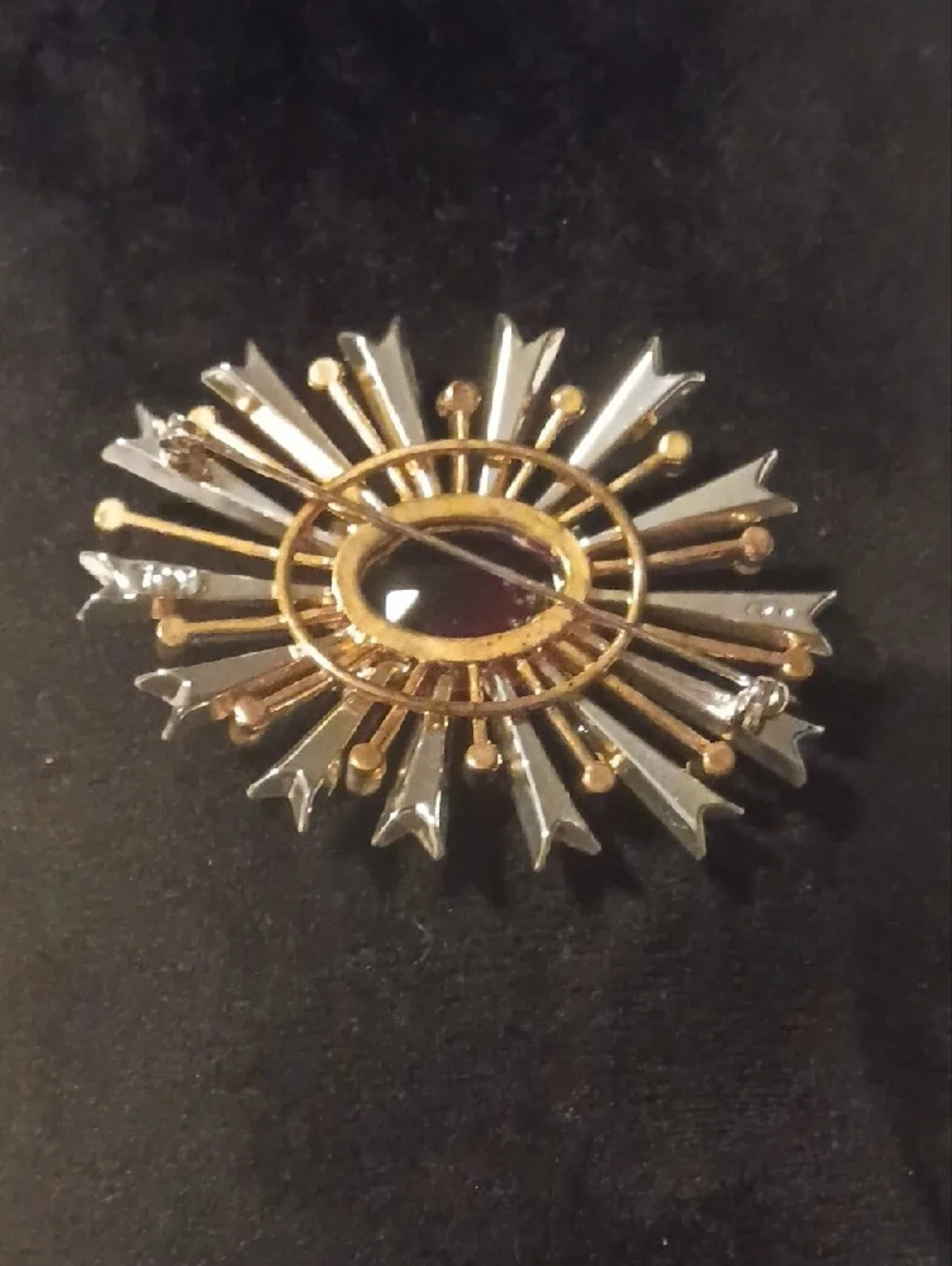 VTG KJL Ruby Red Starburst Brooch Atomic Rhinestone Statement Pin